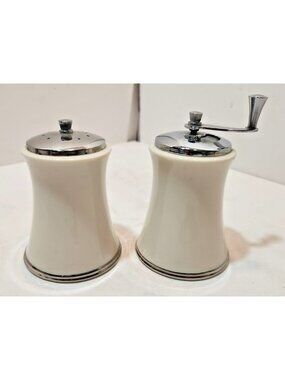 Vtg Lenox Solitaire Platinum Salt & Pepper Mill, 4" Set Goes W/Lenox Moonspun